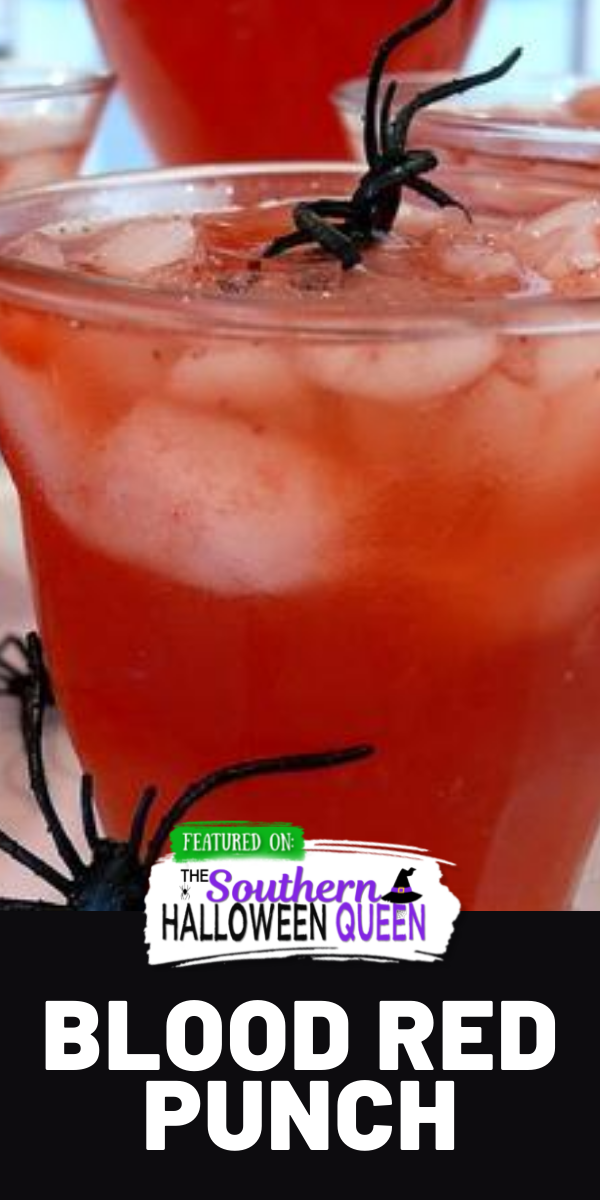Red Blood Punch - This Frightening Blood Red Punch is simple to make with a few ingredients and frozen fruit! Plus you can add in homemade spider ice cubes for a fun Halloween look!  via @southernhalloweenqueen