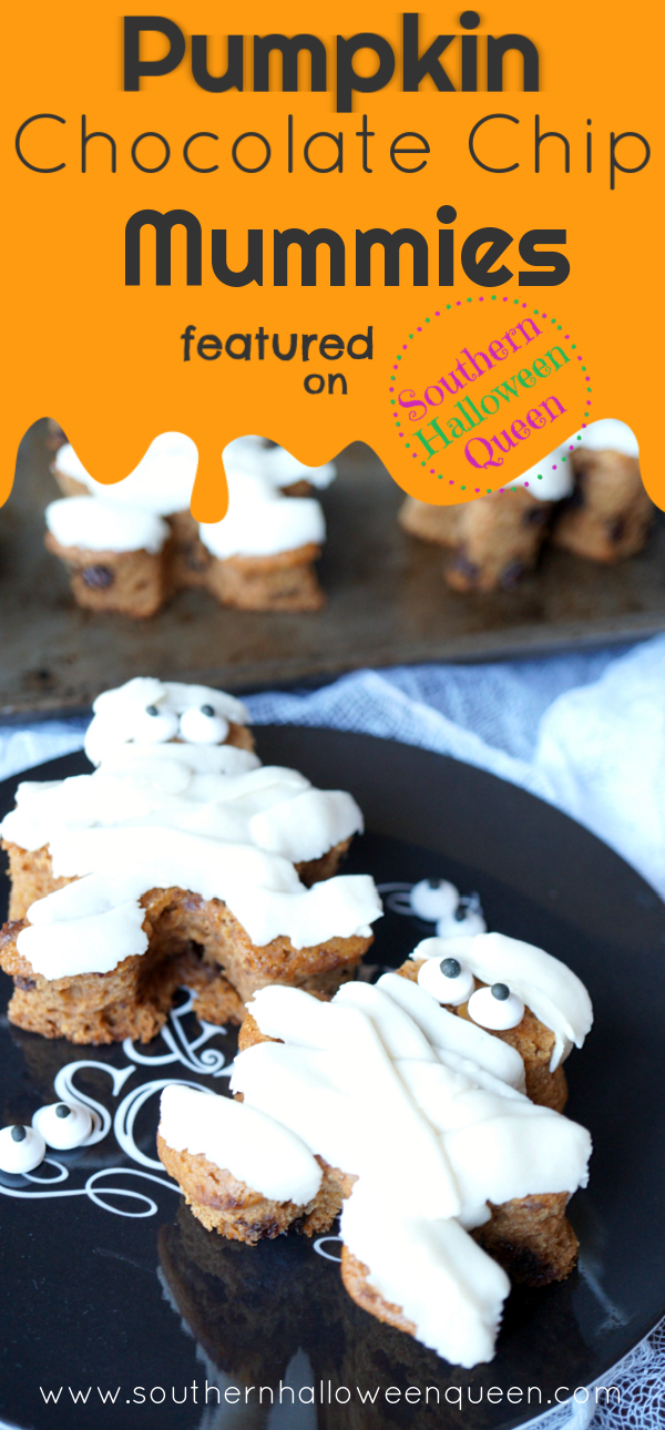 Pumpkin Chocolate Chip Mummies - These Pumpkin Chocolate Chip Mummies are simple and delicious! Plus they're a super fun snack! These start with store-bought pumpkin bread mix and come together so quickly.