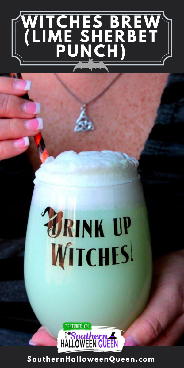 Witches Brew Lime Sherbet Punch - This punch is always a favorite at parties and we make it almost every time we have a gathering! Everyone goes back for more! Now it's time to bring this Witches Brew to the table and get ready for Halloween! Grab a glass and let's go! via @southernhalloweenqueen