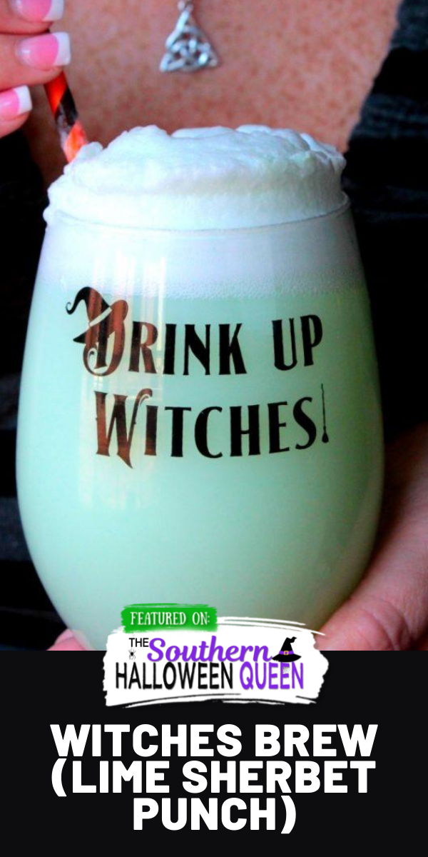 Witches Brew Lime Sherbet Punch - This punch is always a favorite at parties and we make it almost every time we have a gathering! Everyone goes back for more! Now it's time to bring this Witches Brew to the table and get ready for Halloween! Grab a glass and let's go! via @southernhalloweenqueen