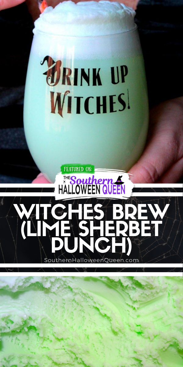 Witches Brew Lime Sherbet Punch - This punch is always a favorite at parties and we make it almost every time we have a gathering! Everyone goes back for more! Now it's time to bring this Witches Brew to the table and get ready for Halloween! Grab a glass and let's go! via @southernhalloweenqueen