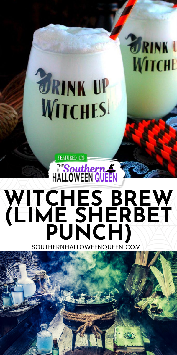 Witches Brew Lime Sherbet Punch - This punch is always a favorite at parties and we make it almost every time we have a gathering! Everyone goes back for more! Now it's time to bring this Witches Brew to the table and get ready for Halloween! Grab a glass and let's go! via @southernhalloweenqueen