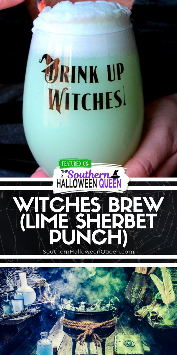 Witches Brew Lime Sherbet Punch - This punch is always a favorite at parties and we make it almost every time we have a gathering! Everyone goes back for more! Now it's time to bring this Witches Brew to the table and get ready for Halloween! Grab a glass and let's go! via @southernhalloweenqueen