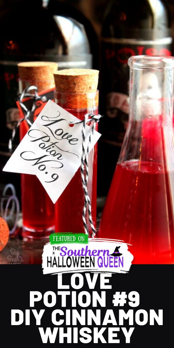 Love Potion #9 - DIY Cinnamon Whiskey - It's going to take just a few days of sitting in the fridge but with 3 ingredients you can brew up your very own Love Potion #9 - DIY Cinnamon Whiskey at home! via @southernhalloweenqueen
