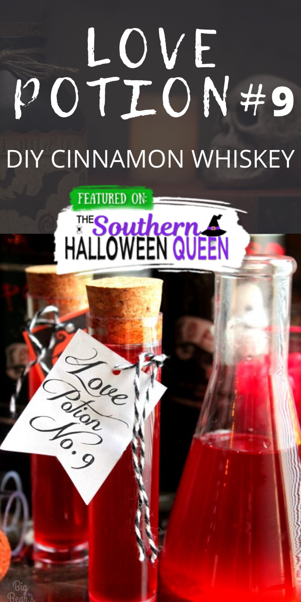 Love Potion #9 - DIY Cinnamon Whiskey - It's going to take just a few days of sitting in the fridge but with 3 ingredients you can brew up your very own Love Potion #9 - DIY Cinnamon Whiskey at home! via @southernhalloweenqueen