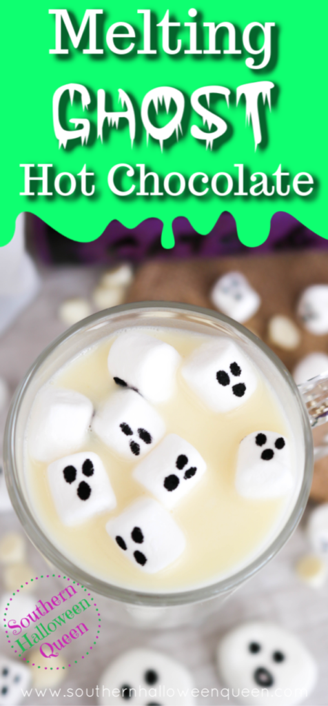 Creamy and rich homemade white hot chocolate gets a Halloween twist with little marshmallow ghost with this spooky Melting Ghost Hot Chocolate!