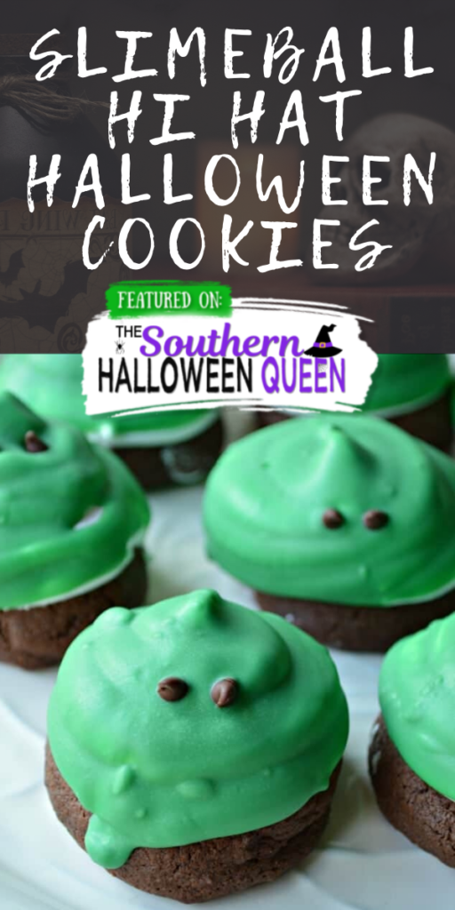 Slimeball Hi Hat Halloween Cookies - These soft cake-like chocolate cookies make the perfect base for fluffy marshmallow frosting. Slimeball Hi Hat Halloween Cookies are such a fun way to celebrate!