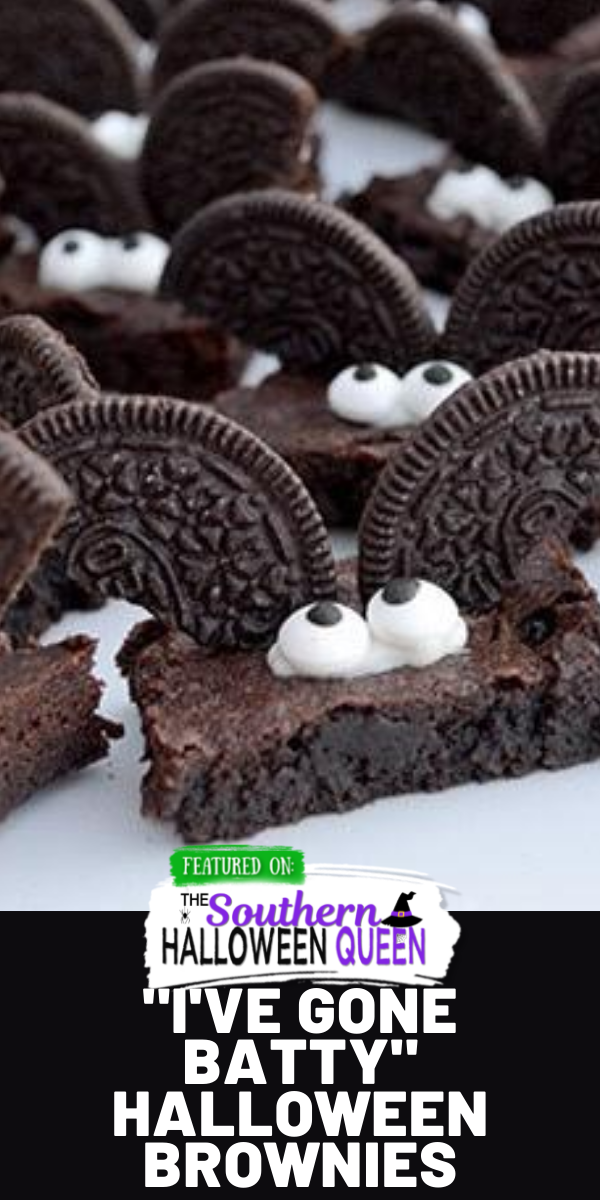 "I've Gone Batty" Halloween Brownies are chocolate brownies with a super easy bat decoration that anyone can make!  via @southernhalloweenqueen