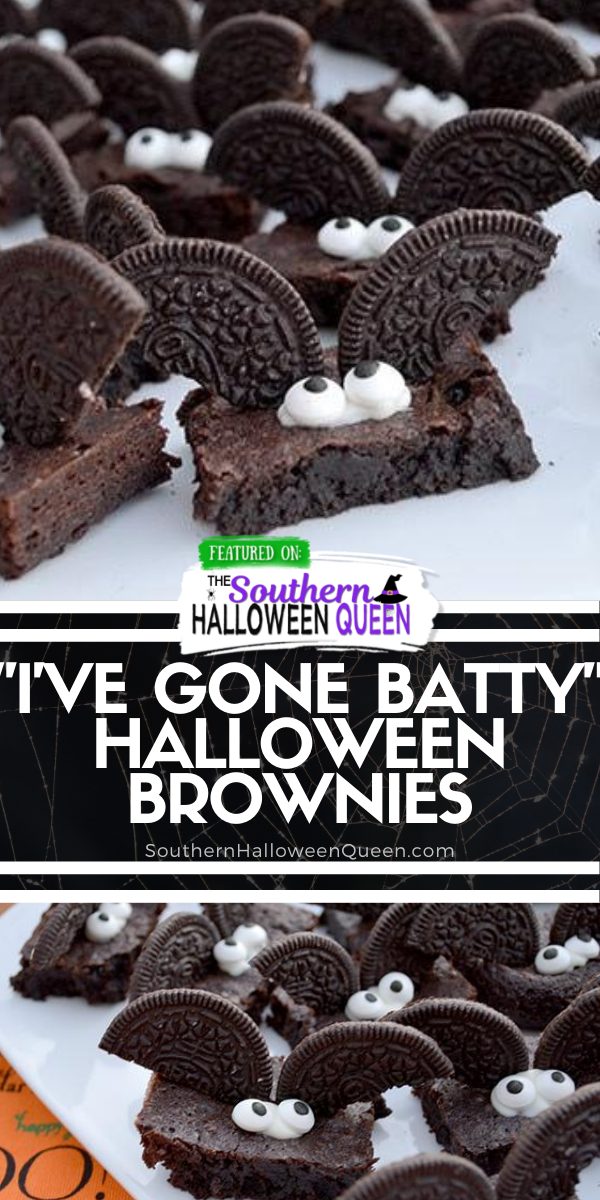 "I've Gone Batty" Halloween Brownies are chocolate brownies with a super easy bat decoration that anyone can make!  via @southernhalloweenqueen