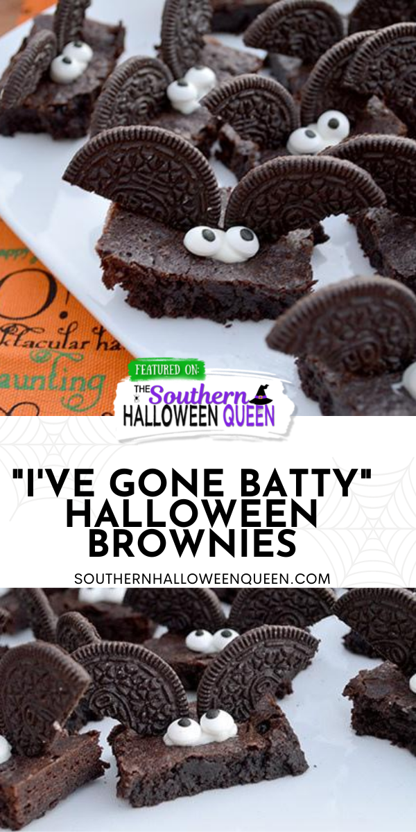 "I've Gone Batty" Halloween Brownies are chocolate brownies with a super easy bat decoration that anyone can make!  via @southernhalloweenqueen