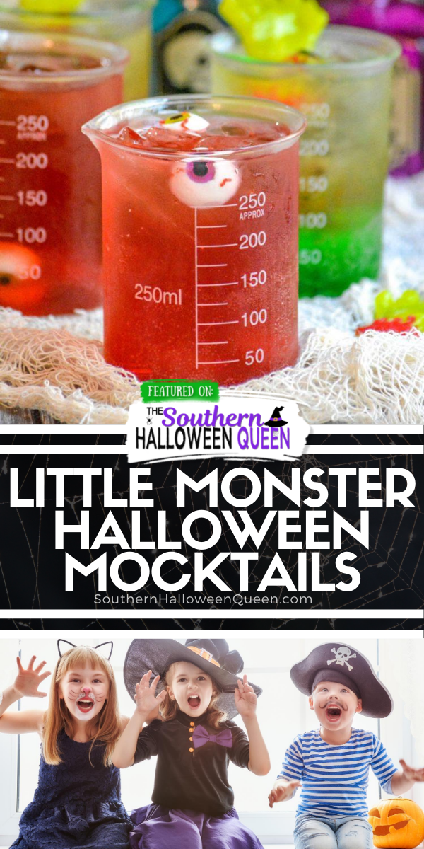 Do you want your Halloween party to set the bar and impress all the guests, then you want our recipes for Little Monster Halloween Mocktails. A sweet, layered, festive drink- these will appeal to all of your guests! via @southernhalloweenqueen