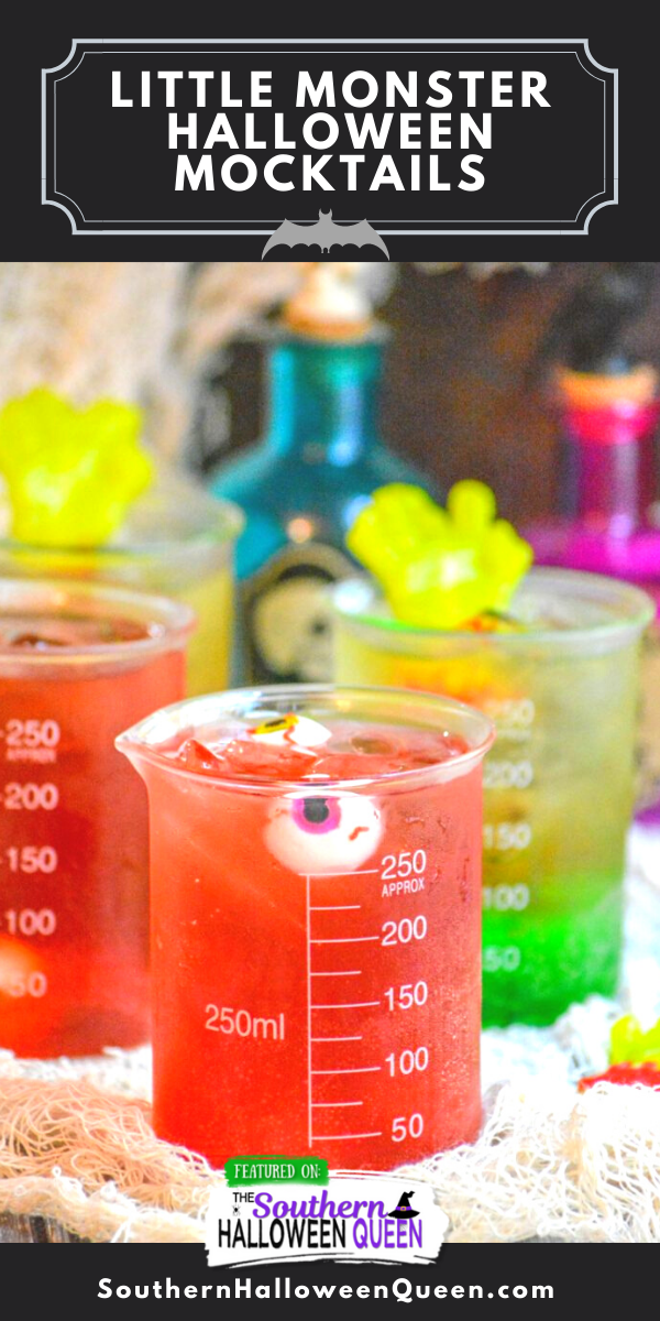 Do you want your Halloween party to set the bar and impress all the guests, then you want our recipes for Little Monster Halloween Mocktails. A sweet, layered, festive drink- these will appeal to all of your guests! via @southernhalloweenqueen
