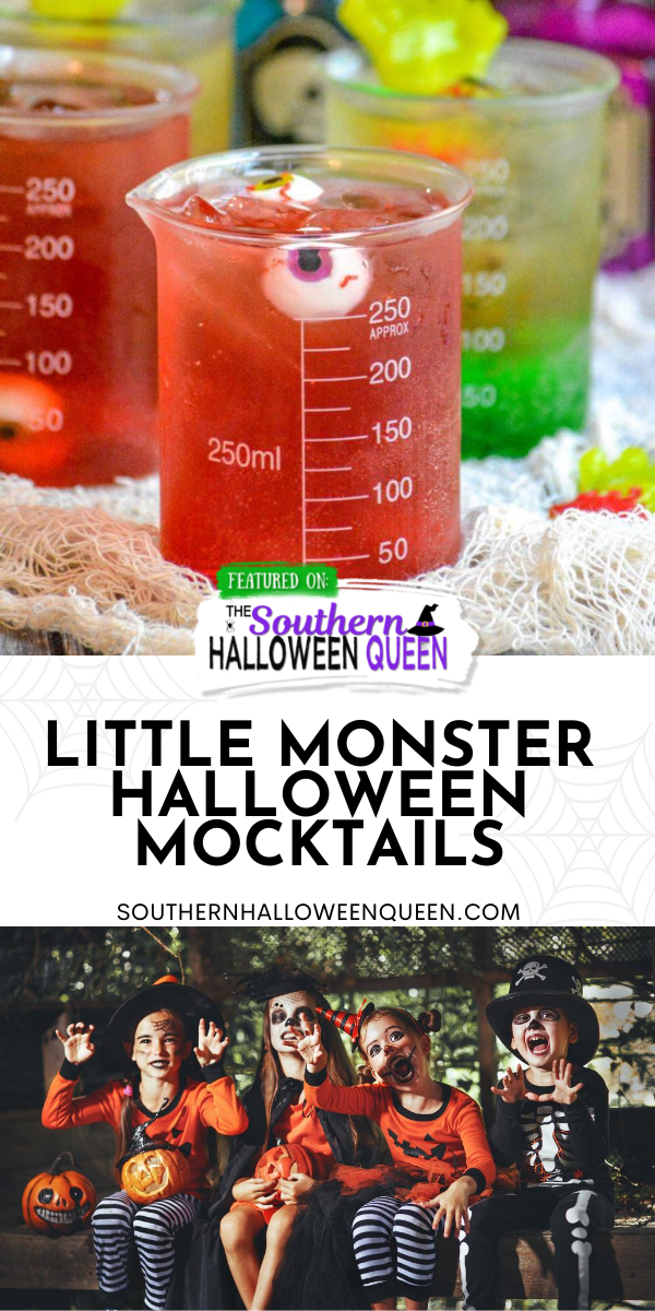 Do you want your Halloween party to set the bar and impress all the guests, then you want our recipes for Little Monster Halloween Mocktails. A sweet, layered, festive drink- these will appeal to all of your guests! via @southernhalloweenqueen