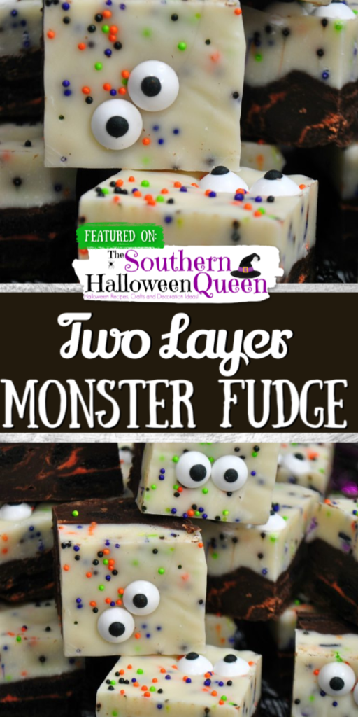 Halloween will be here before you know it. Get your little ghouls & goblins in the spirit of things with a big batch of this quick & easy Two Layer Monster Fudge. It’s an adorably spooky dessert that will have all the monsters (old & young) crowding around the treat table.