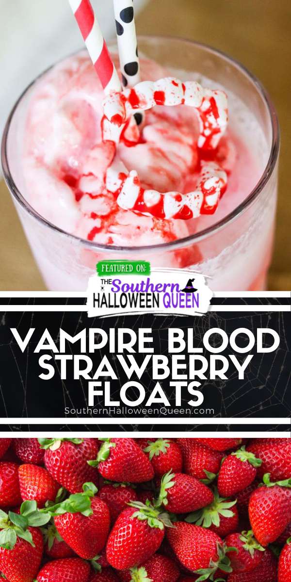 These Vampire Blood Strawberry Floats aren't anything to be scared of! They're homemade floats with edible blood which makes them perfect for Halloween!
 via @southernhalloweenqueen