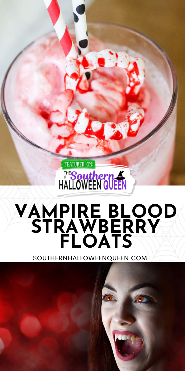 These Vampire Blood Strawberry Floats aren't anything to be scared of! They're homemade floats with edible blood which makes them perfect for Halloween!
 via @southernhalloweenqueen