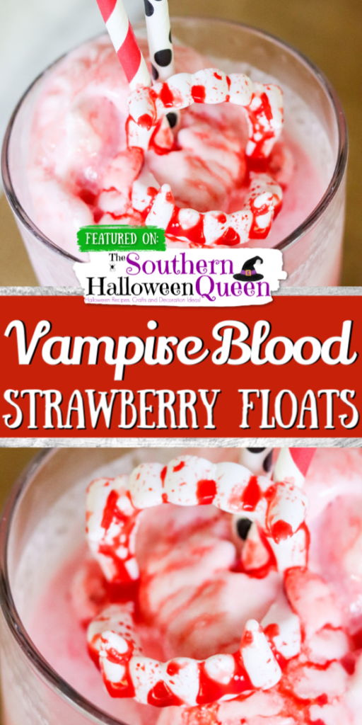 These Vampire Blood Strawberry Floats aren't anything to be scared of! They're homemade floats with edible blood which makes them perfect for Halloween!