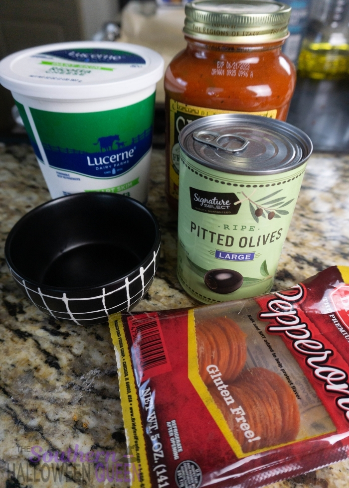 ingredients for Nightmare Before Christmas Pizza Dip