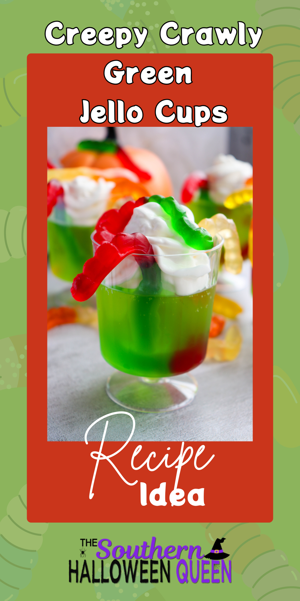 Wiggle, jiggle, and squirm — these Creepy Crawly Green Jell-O Cups are crawling with Halloween fun! Packed with gooey worms and ghostly green slime, they're a spook-tacular treat kids will love. So easy to make, it’s scary! via @southernhalloweenqueen