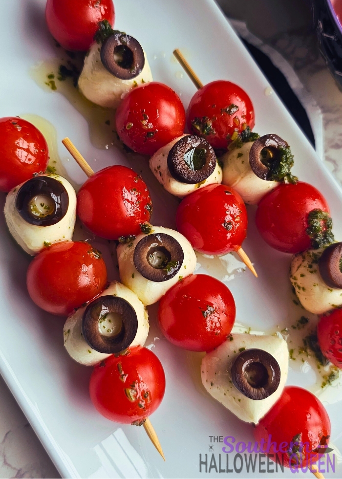 Mozzarella Eyeball and Tomato Skewers