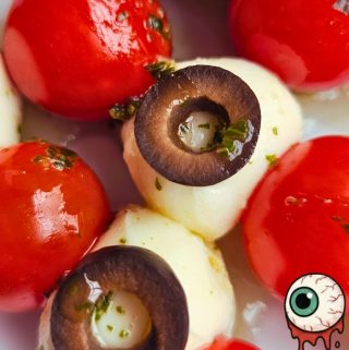 Mozzarella and Tomato Eyeball Skewers