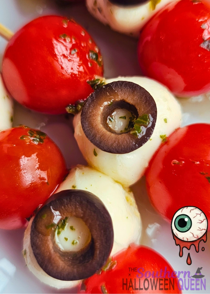 Mozzarella and Tomato Eyeball Skewers