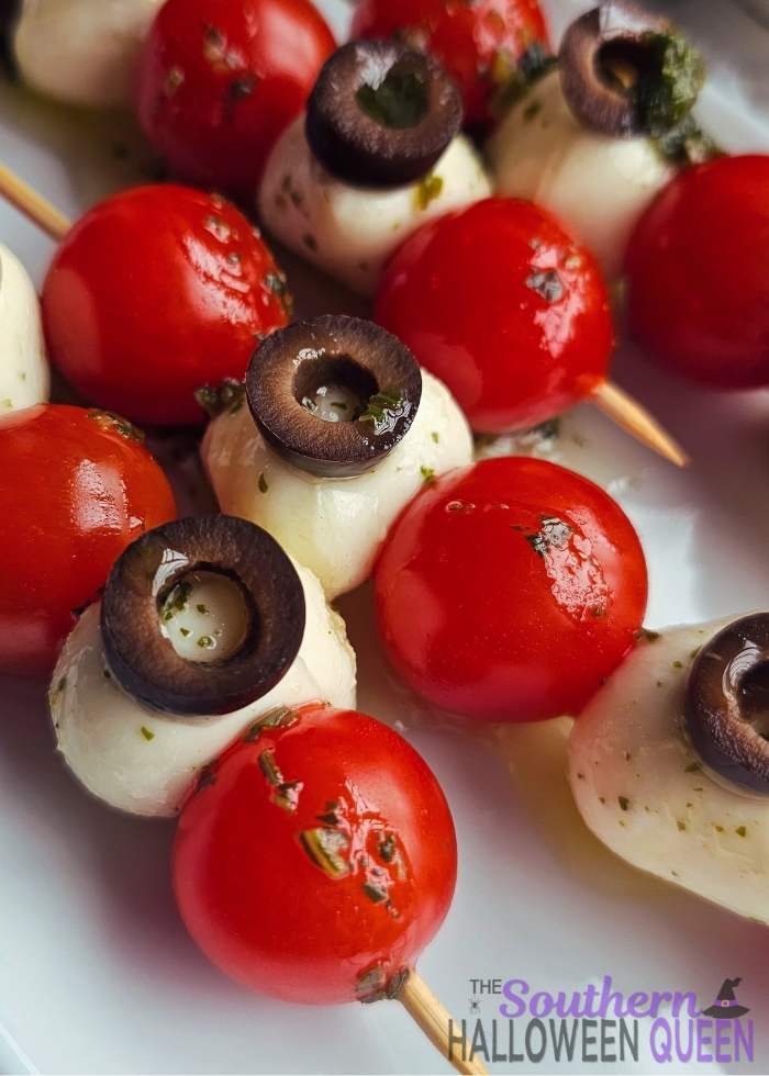 Mozzarella Eyeball and Tomato Skewers