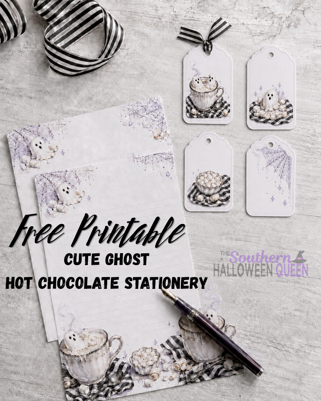 Download a free printable Ghost Hot Chocolate stationery set that is perfect for Halloween, based on my Ghost Hot Chocolate recipe! This Ghost Hot Chocolate Stationery set features melting marshmallow ghosts, recipe cards, labels, note cards, and gift tags.