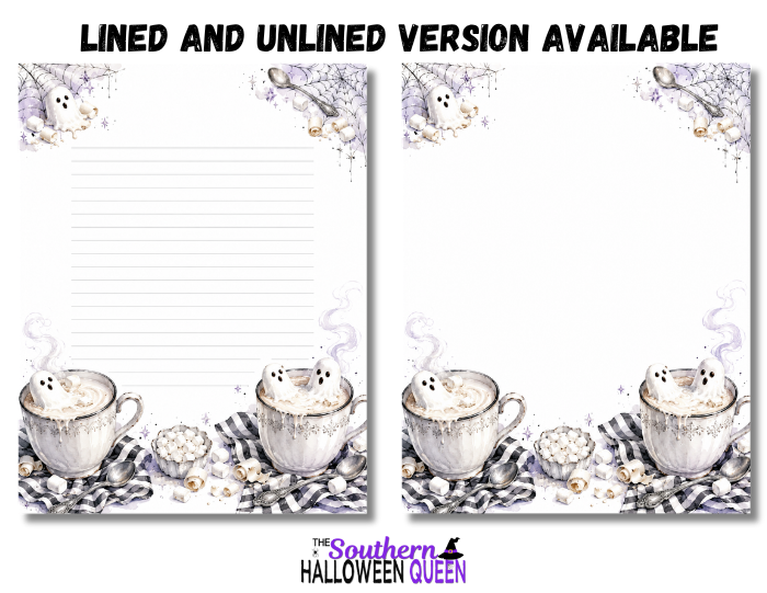 Lined and unlined Melting Ghost Hot Chocolate stationery