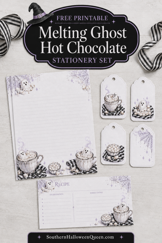 Download a free printable Ghost Hot Chocolate stationery set that is perfect for Halloween, based on my Ghost Hot Chocolate recipe! This Ghost Hot Chocolate Stationery set features melting marshmallow ghosts, recipe cards, labels, note cards, and gift tags.
